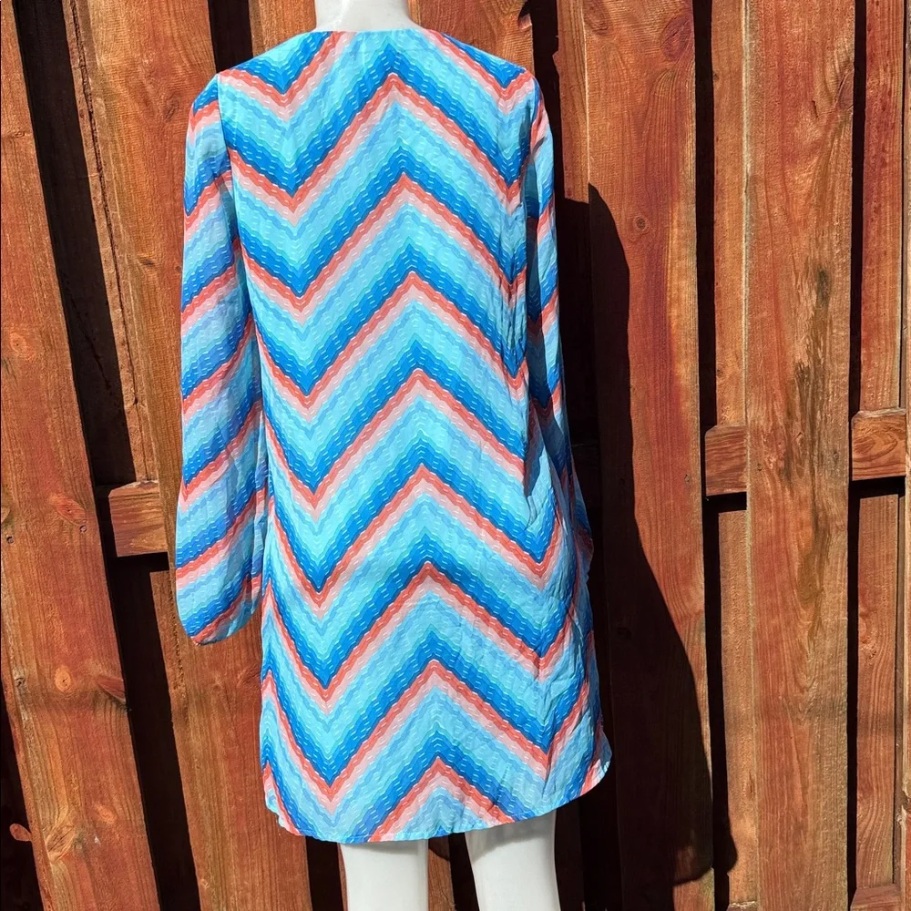 Xtraordinary Blue, Turquoise & Coral Zigzag Long-Sleeve Dress Size M - Picture 5 of 8